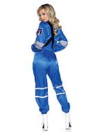 Kvinnelig astronaut, kostyme-jumpsuit, nylon, seler, glidelås på forsiden